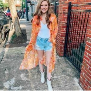 Wild Fable Orange Floral Tie Front Lightweight Duster/Jacket/Cover-Up/Ne…
